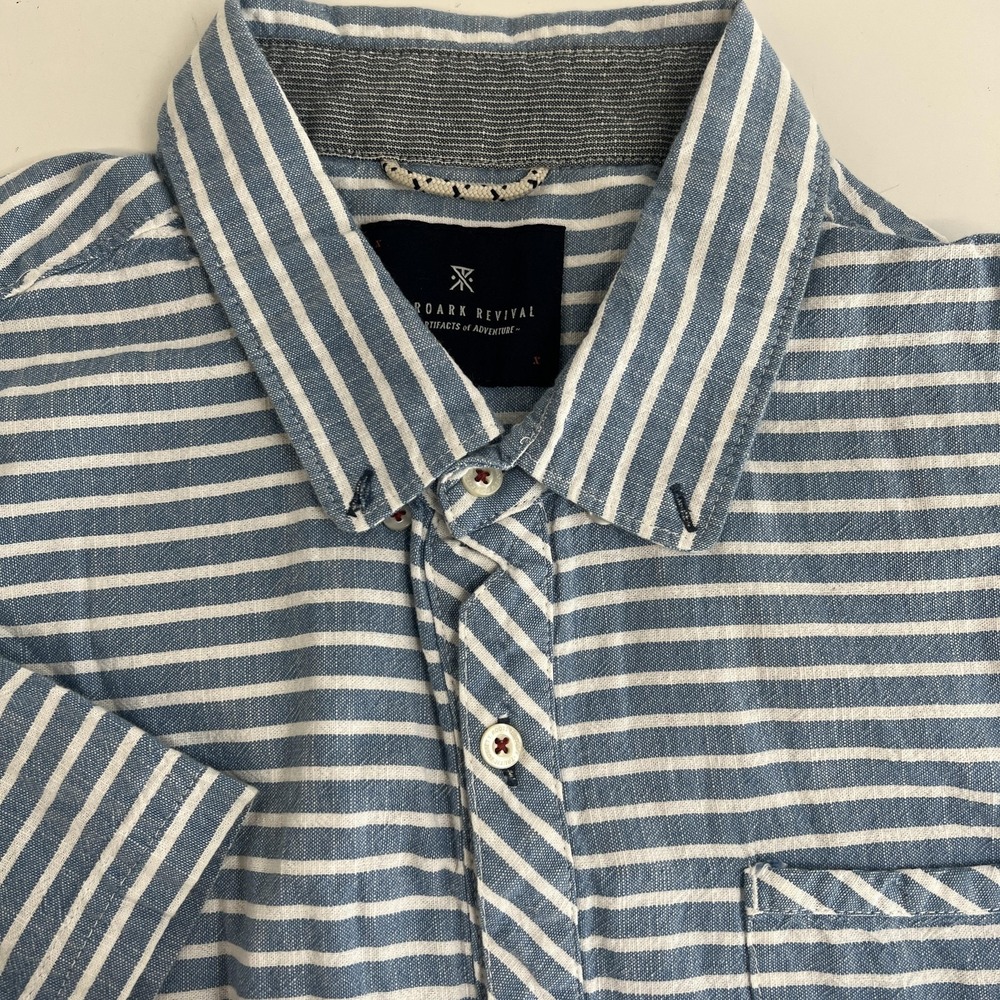 Roark Revival Men’s Blue & White Striped Button-Down Shirt